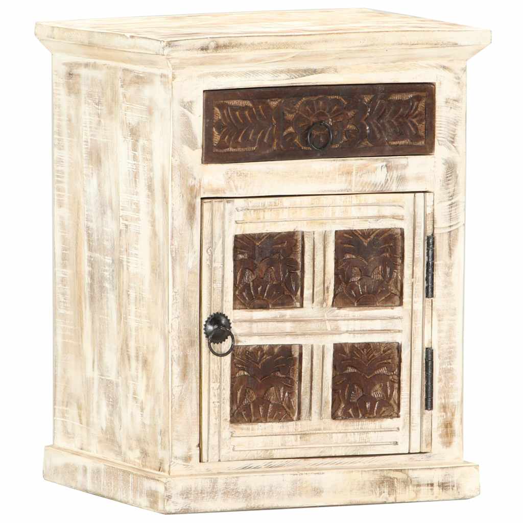 Comodino Bianco 40x30x50 cm in Legno Massello di Mango