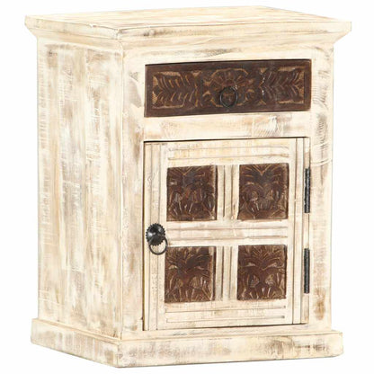 Comodino Bianco 40x30x50 cm in Legno Massello di Mango