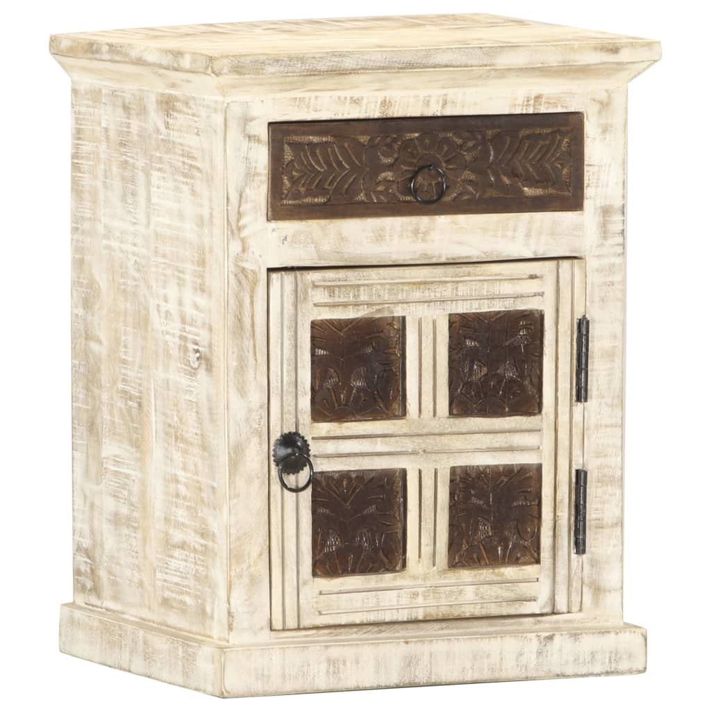 Comodino Bianco 40x30x50 cm in Legno Massello di Mango | homemem39