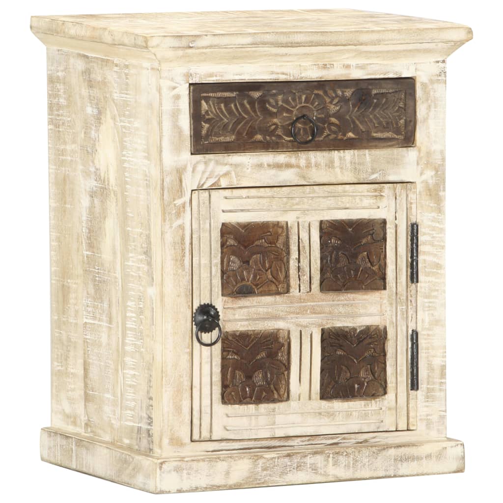 Comodino Bianco 40x30x50 cm in Legno Massello di Mango | homemem39