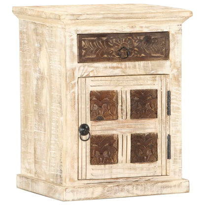 Comodino Bianco 40x30x50 cm in Legno Massello di Mango | homemem39
