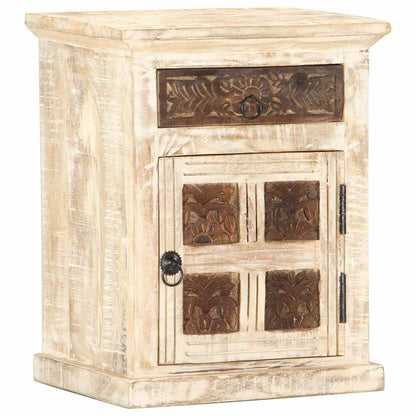 Comodino Bianco 40x30x50 cm in Legno Massello di Mango