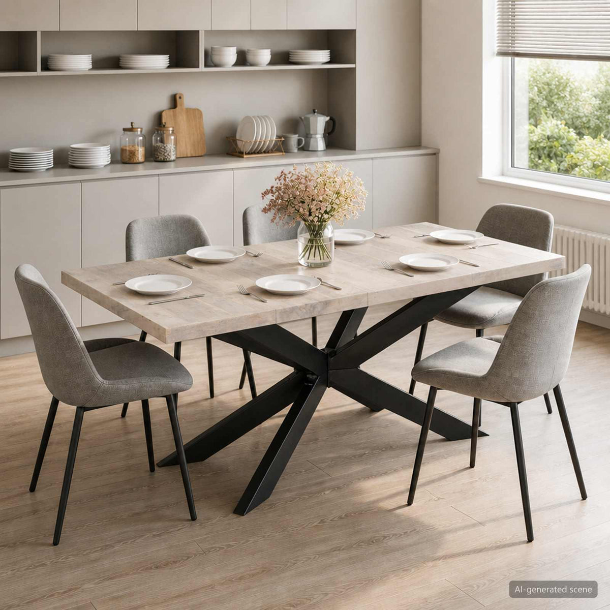 Tavolo da Pranzo 180x90x76 cm in Massello di Mango Sbiancato
