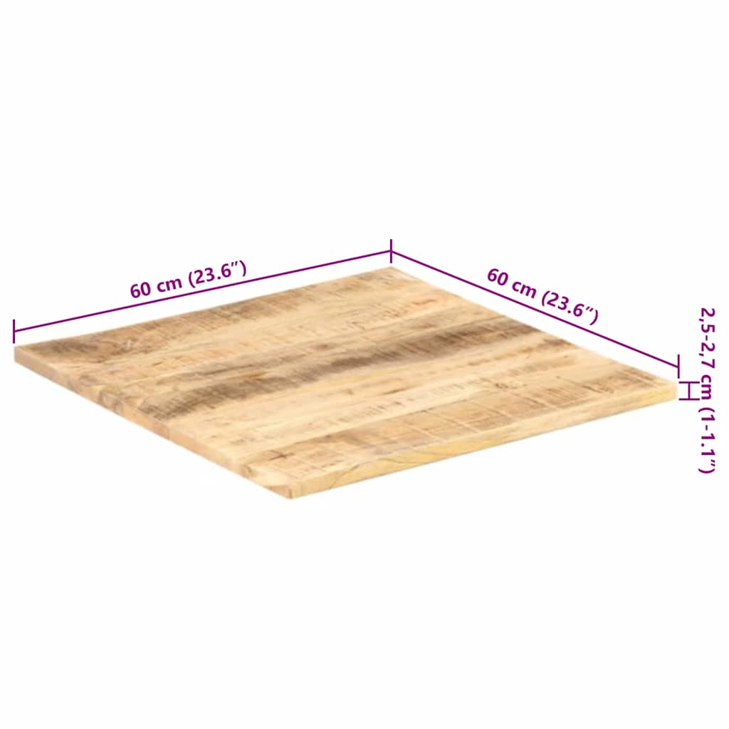 Piano Tavolo in Legno Massello di Mango 25-27 mm 60x60 cm | homemem39