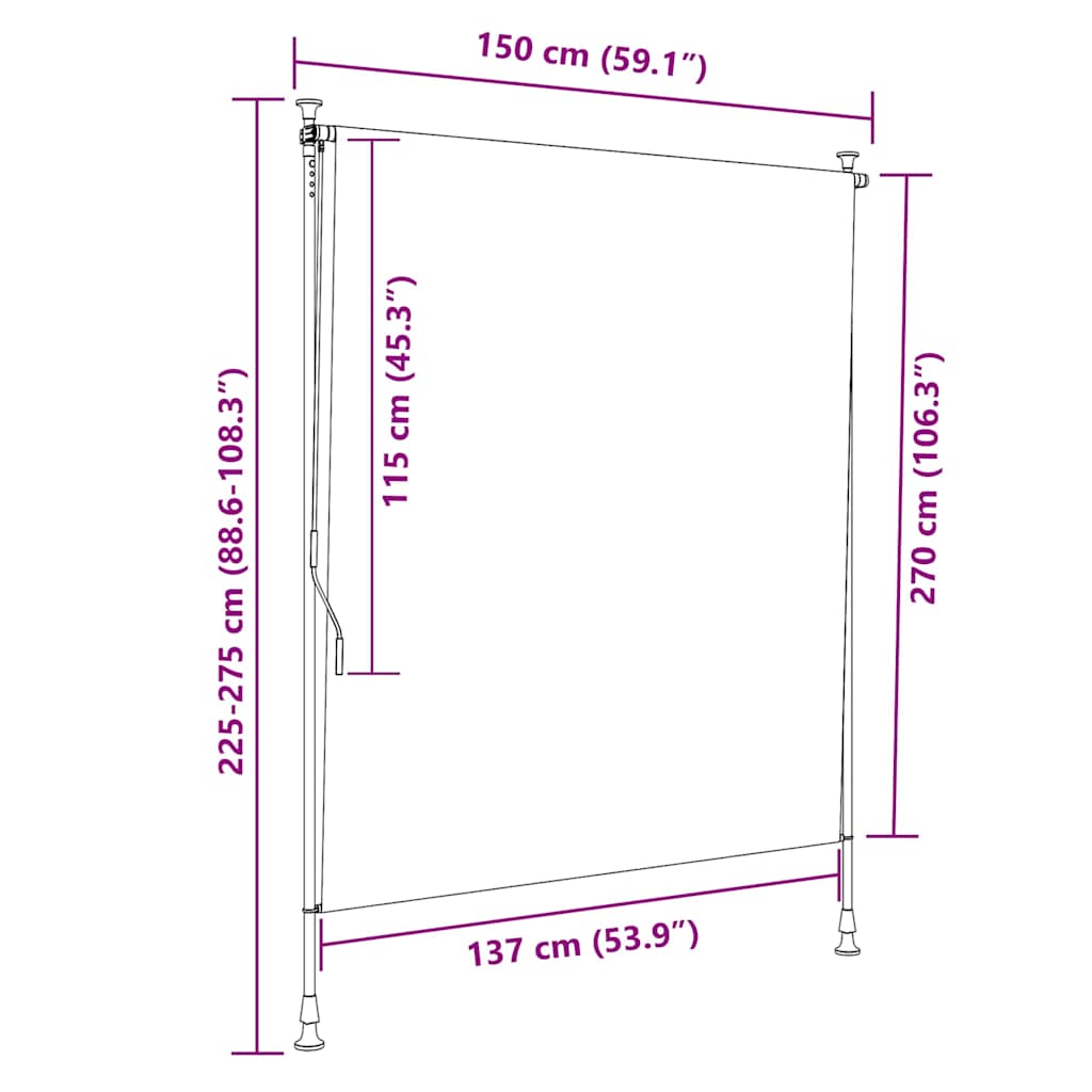 Tenda a Rullo per Esterni 150x270 cm Antracite