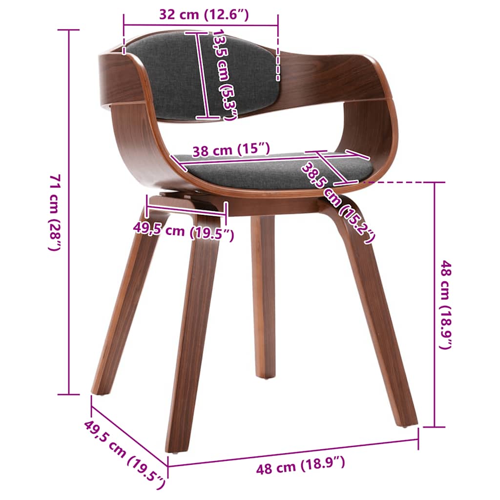 Sedie da Pranzo 2 pz Grigie in Legno Piegato e Tessuto Grigio | homemem39