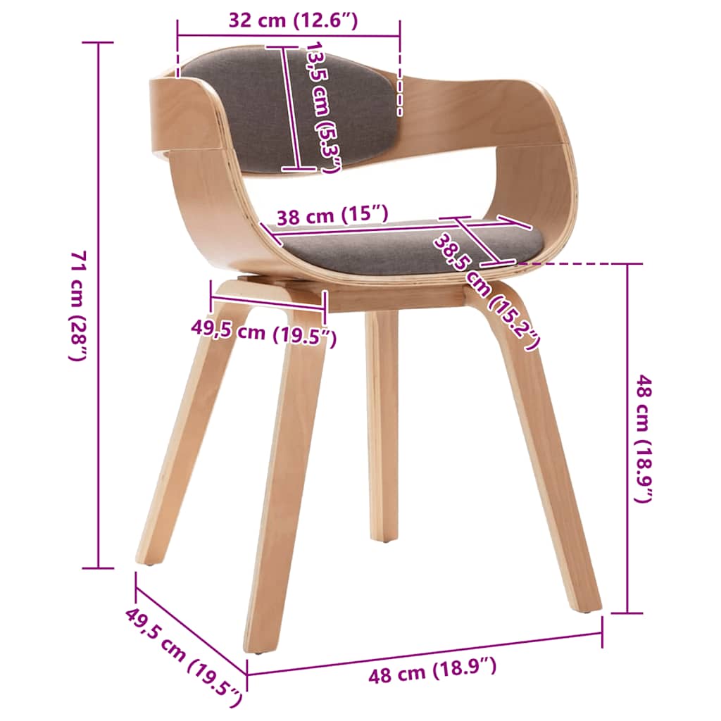 Sedie da Pranzo 2 pz Grigie in Legno Piegato e Tessuto Talpa | homemem39