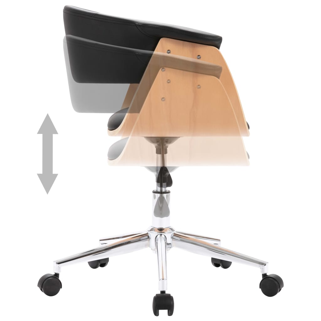 Sedia da Pranzo Girevole Nera in Legno Piegato e Similpelle