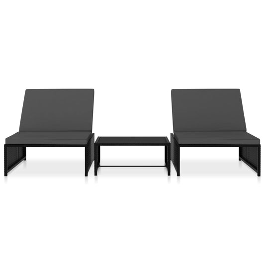 Lettini Prendisole 2 pz con Tavolo in Polyrattan Neri - homemem39