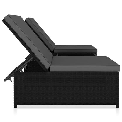 Lettini Prendisole 2 pz con Tavolo in Polyrattan Neri - homemem39