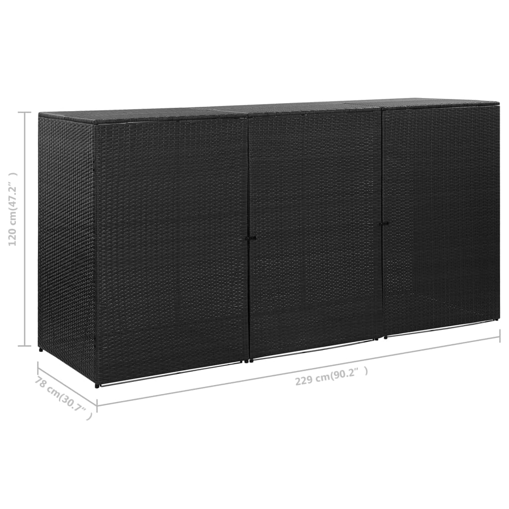 Copribidone Triplo Spazzatura Nero 229x78x120 cm in Polyrattan