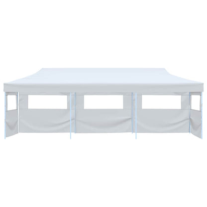 Tenda Pieghevole Pop-Up con 5 Pareti Laterali 3x9 m Bianca
