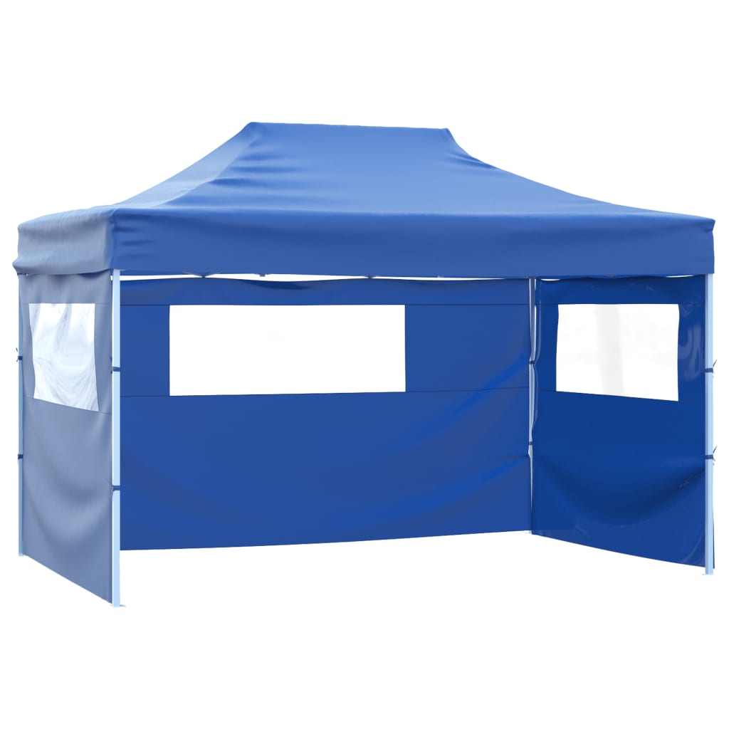 Gazebo Professionale Pieghevole con 3 Pareti 3x4m Acciaio Blu - homemem39