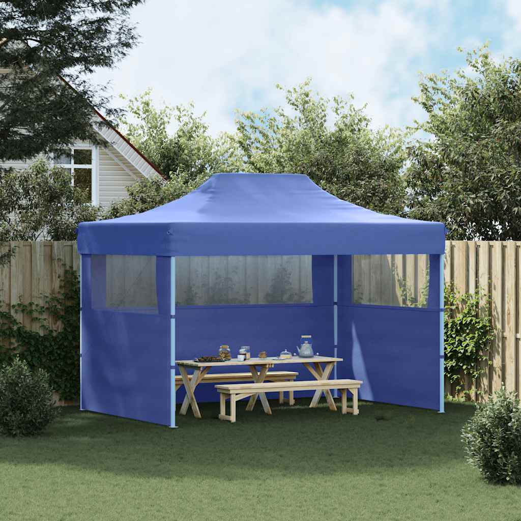 Gazebo Professionale Pieghevole con 3 Pareti 3x4m Acciaio Blu | homemem39