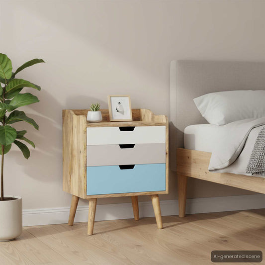 Comodino 47x35x63 cm in Legno Massello di Mango