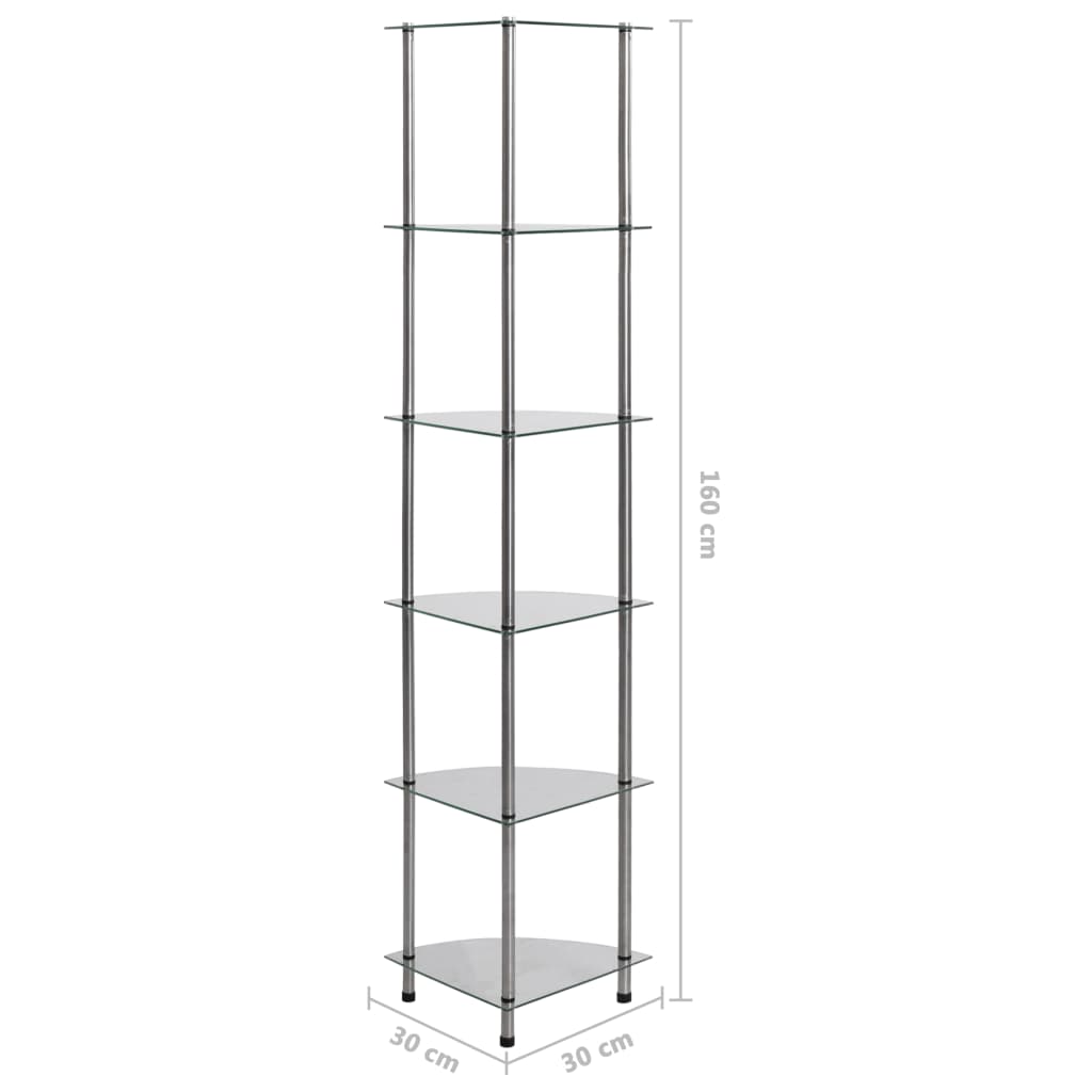Scaffale a 6 Livelli Trasparente 30x30x160 cm Vetro Temperato | homemem39