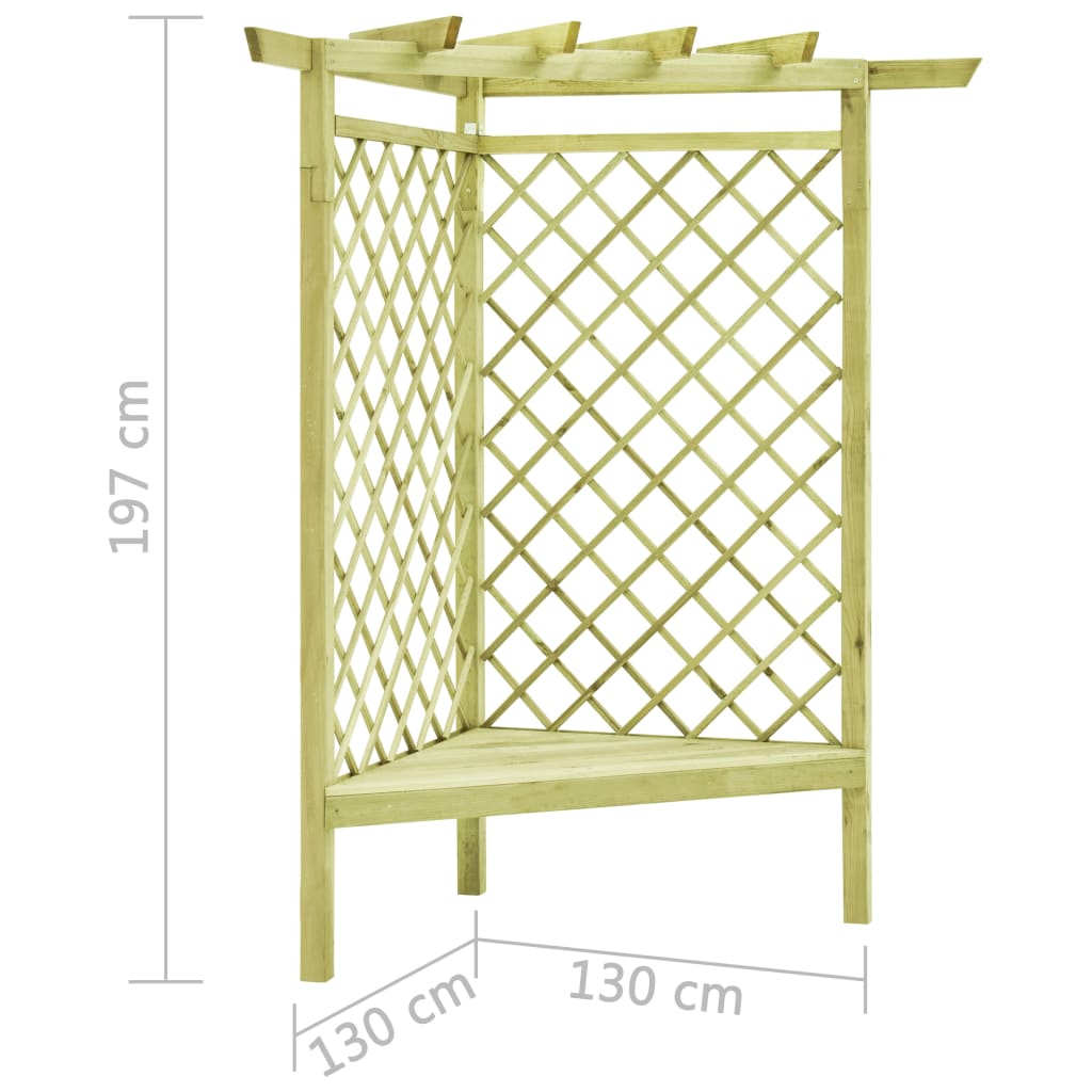 Pergolato ad Angolo e Sedile 130x130x197 cm in Pino Impregnato | homemem39