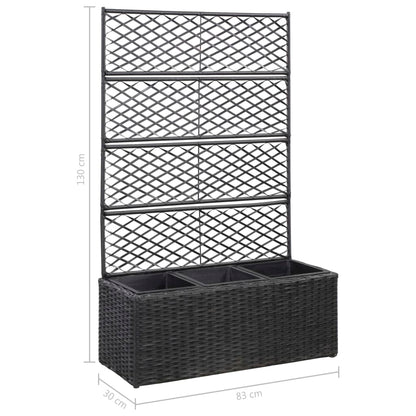 Letto Rialzato a Traliccio 3 Vasi 83x30x130 cm Polyrattan Nero