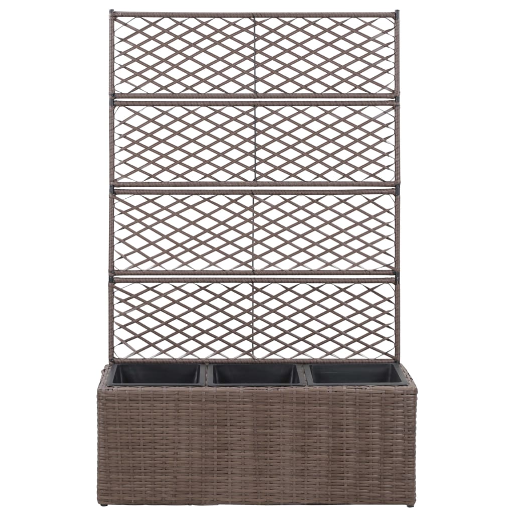 Leto Rialzato Traliccio 3 Vasi 83x30x130 cm Polyrattan Marrone