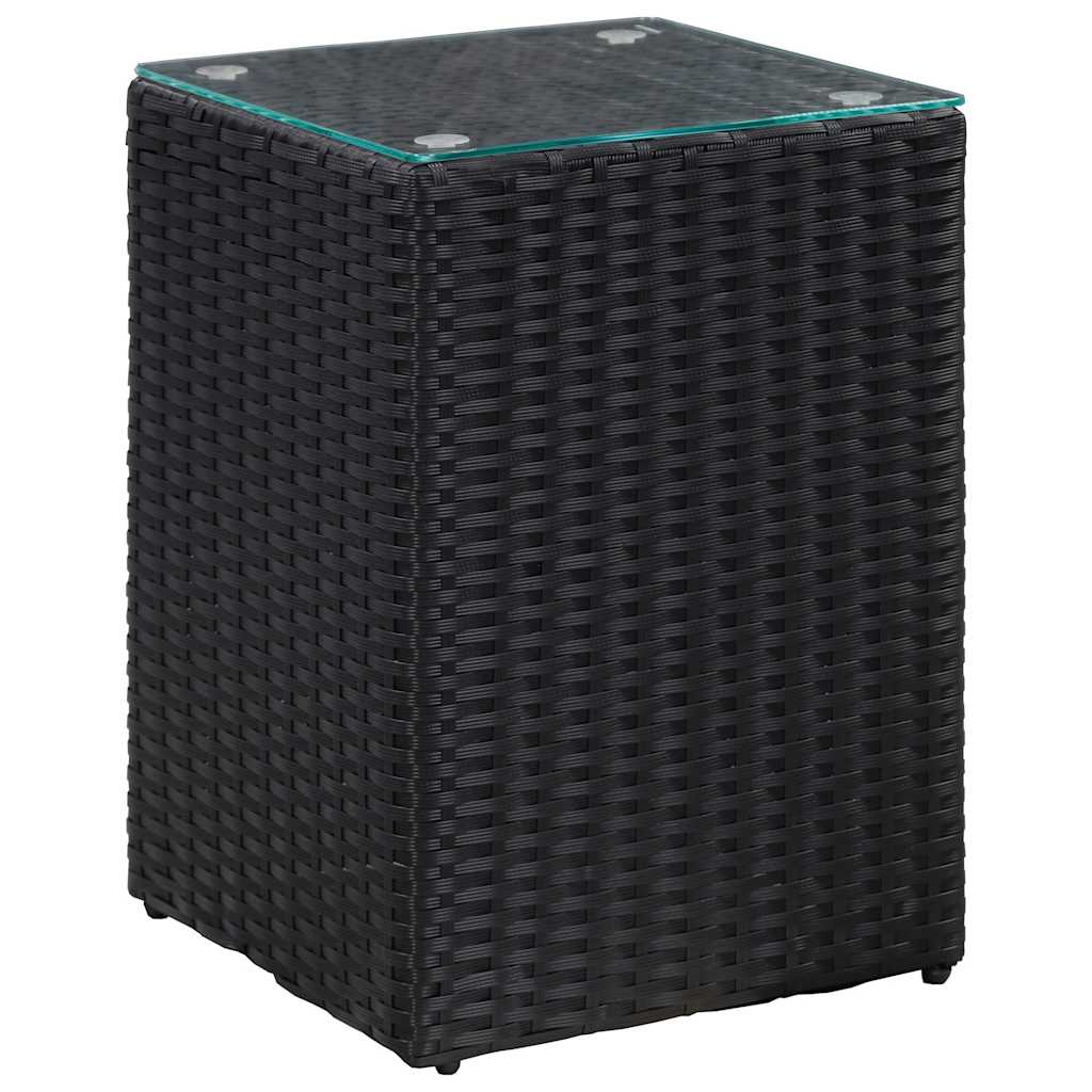Tavolini Laterale 3 pz con Piano in Vetro Neri in Polyrattan | homemem39