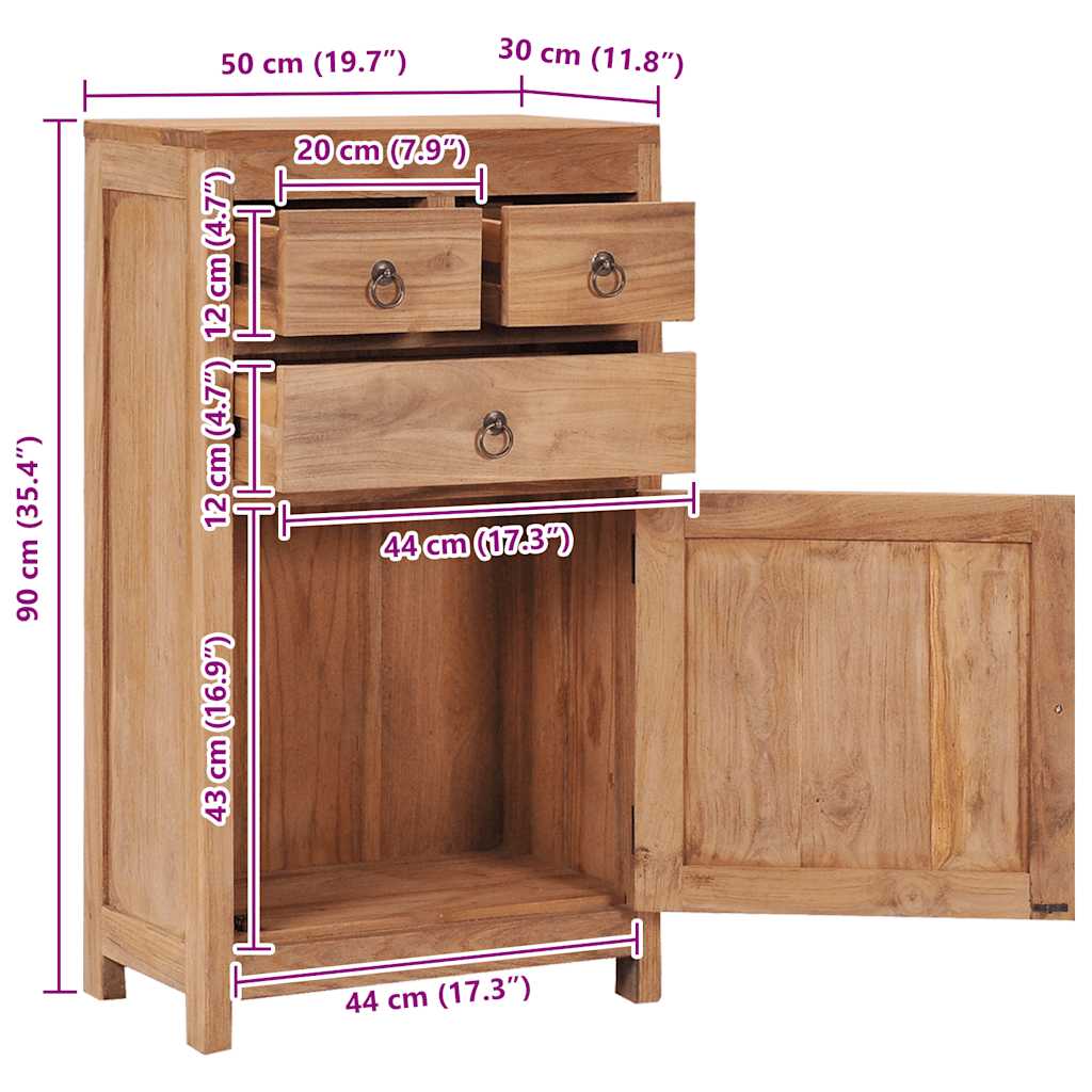 Credenza 50x30x90 cm in Legno Massello di Teak | homemem39