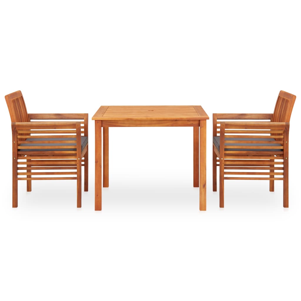 Set da Pranzo da Giardino 3 pz con Cuscini Massello di Acacia