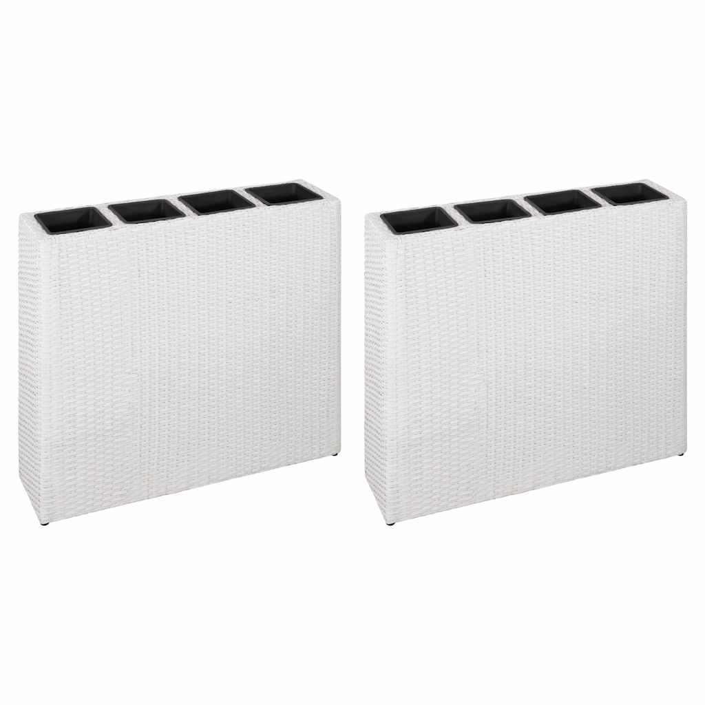 Letti Rialzati da Giardino con 4 Vasi 2 pz in Polyrattan Bianco