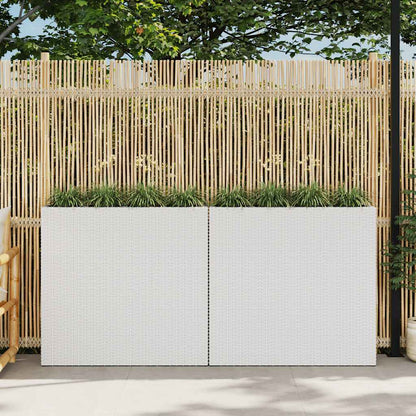 Letti Rialzati da Giardino con 4 Vasi 2 pz in Polyrattan Bianco
