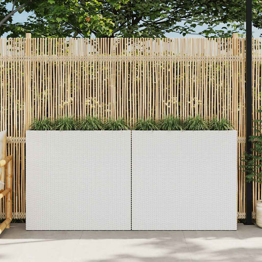 Letti Rialzati da Giardino con 4 Vasi 2 pz in Polyrattan Bianco