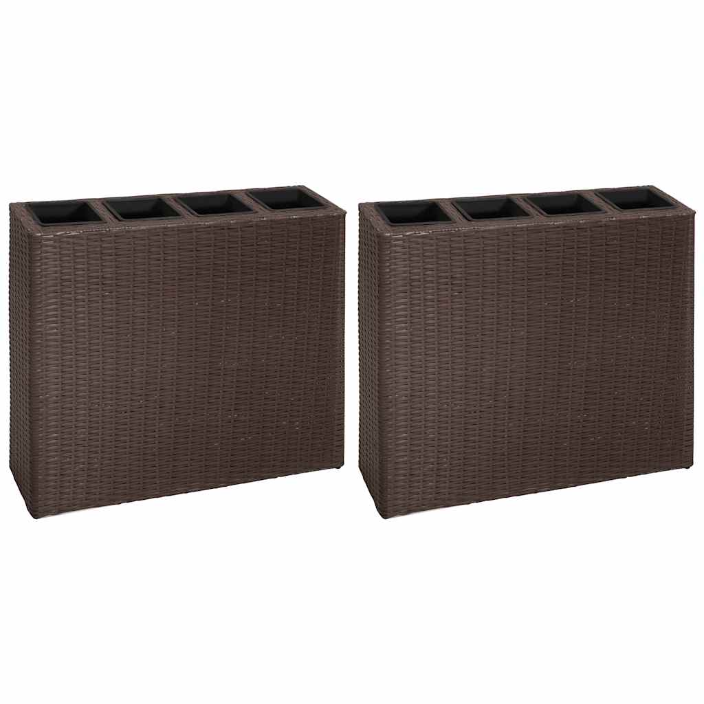 Letti Rialzati da Giardino con 4 Vasi 2 pz in Polyrattan Marrone | homemem39