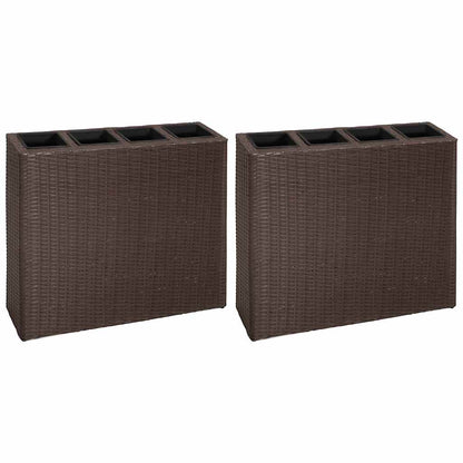 Letti Rialzati da Giardino con 4 Vasi 2 pz in Polyrattan Marrone | homemem39