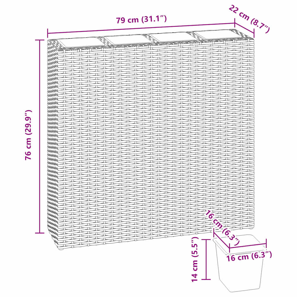 Letti Rialzati da Giardino con 4 Vasi 2 pz in Polyrattan Marrone - homemem39