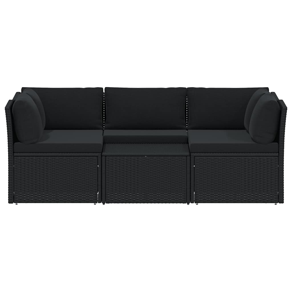 Set Divani da Giardino 4 pz con Cuscini in Polyrattan Nero | homemem39
