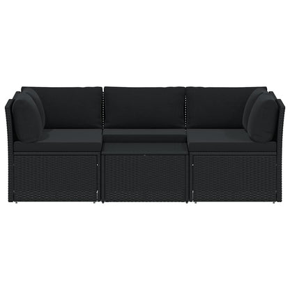 Set Divani da Giardino 4 pz con Cuscini in Polyrattan Nero | homemem39