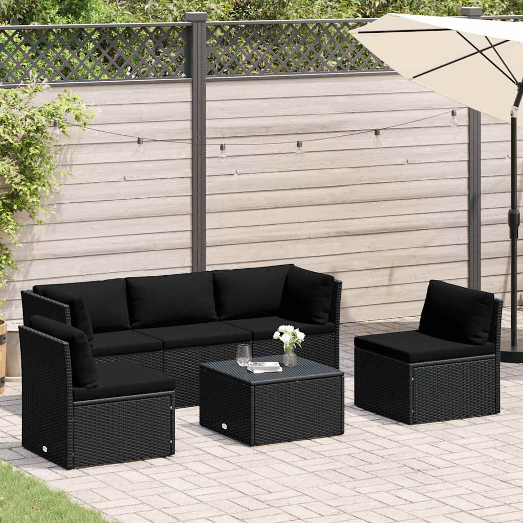 Set Divani da Giardino 4 pz con Cuscini in Polyrattan Nero