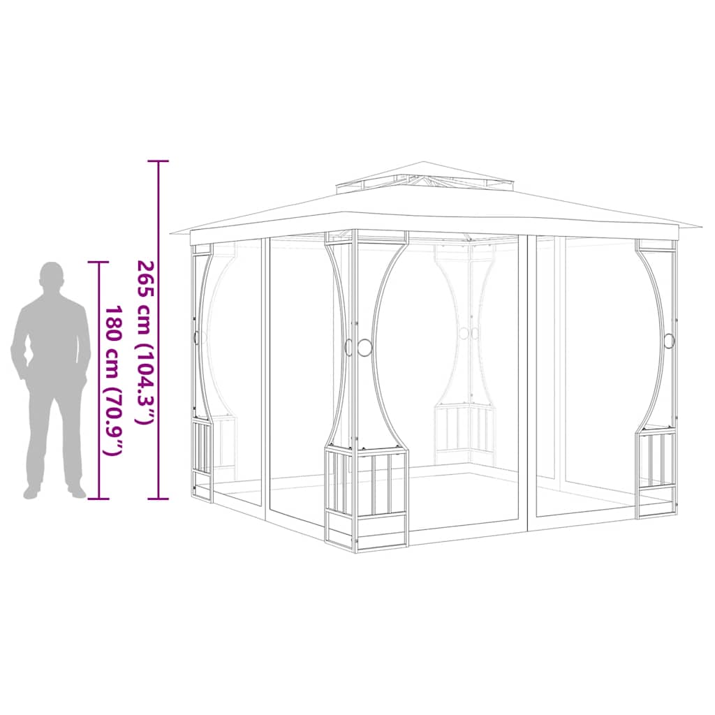 Gazebo con Rete 300x300x265 cm Crema