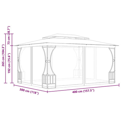 Gazebo con Rete 300x400x265 cm Crema