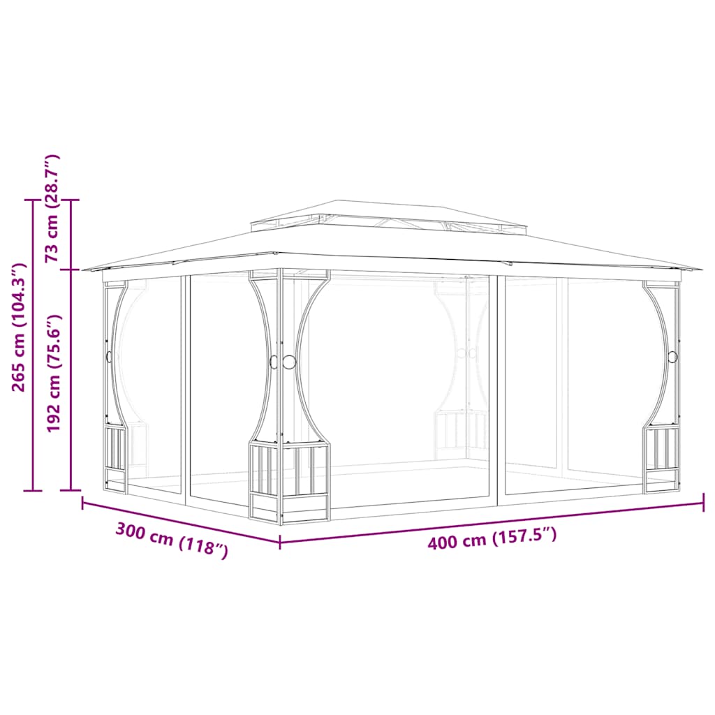 Gazebo con Rete 300x400x265 cm Antracite