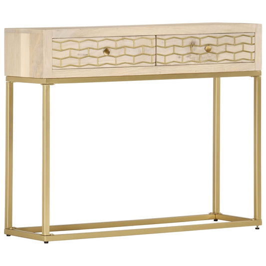 Tavolo Consolle Oro 90x30x75 cm Legno Massello di Mango