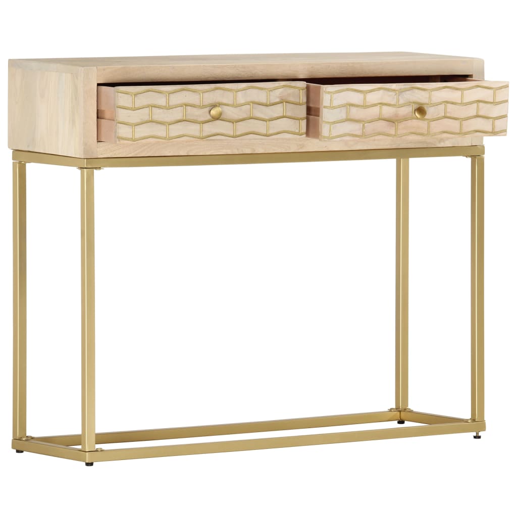 Tavolo Consolle Oro 90x30x75 cm Legno Massello di Mango - homemem39