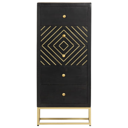 Cassettiera Nero e Oro 45x30x105 cm in Legno Massello di Mango | homemem39