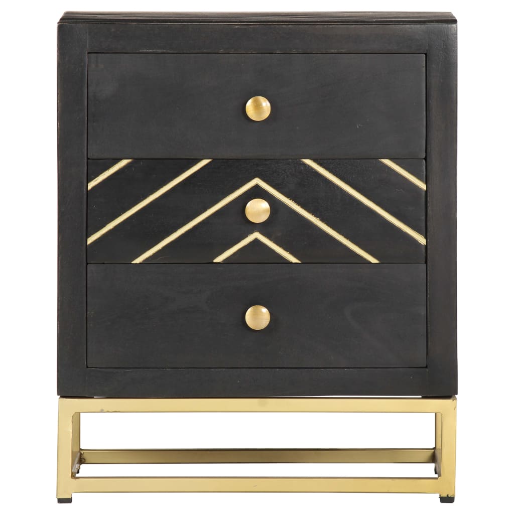 Comodino Nero e Oro 40x30x50 cm in Legno Massello di Mango | homemem39