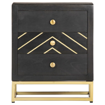 Comodino Nero e Oro 40x30x50 cm in Legno Massello di Mango | homemem39