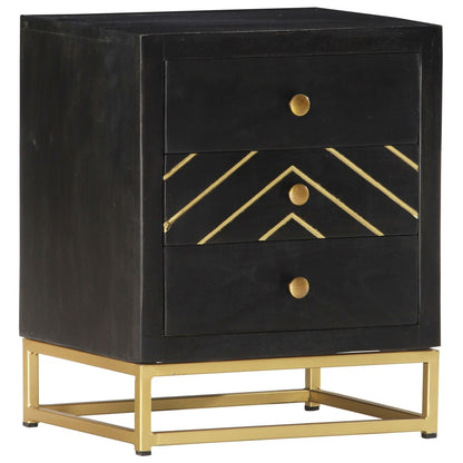 Comodino Nero e Oro 40x30x50 cm in Legno Massello di Mango | homemem39