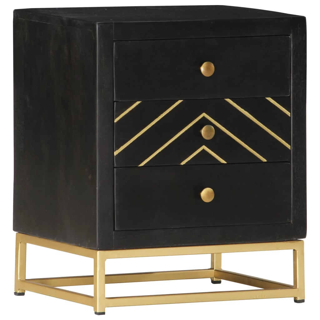 Comodino Nero e Oro 40x30x50 cm in Legno Massello di Mango | homemem39