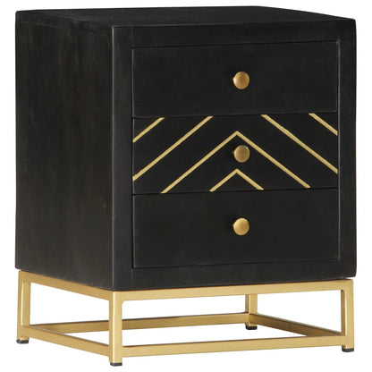 Comodino Nero e Oro 40x30x50 cm in Legno Massello di Mango | homemem39