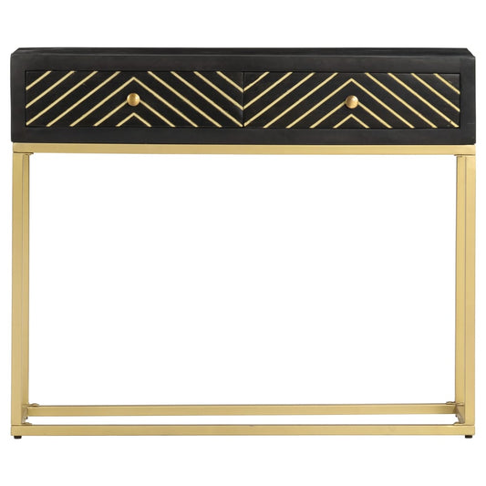 Black and Gold Console Table 90x30x75cm Solid Mango Wood