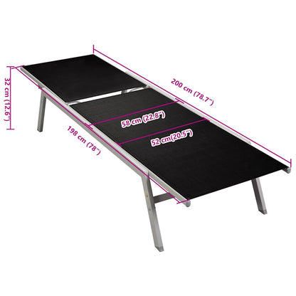 Sunbed in Steel and Black Textilene