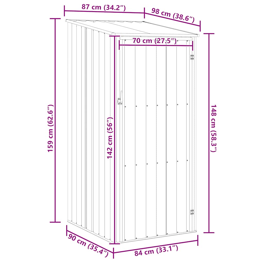 Capanno da Giardino Antracite 87x98x159 cm in Acciaio Zincato