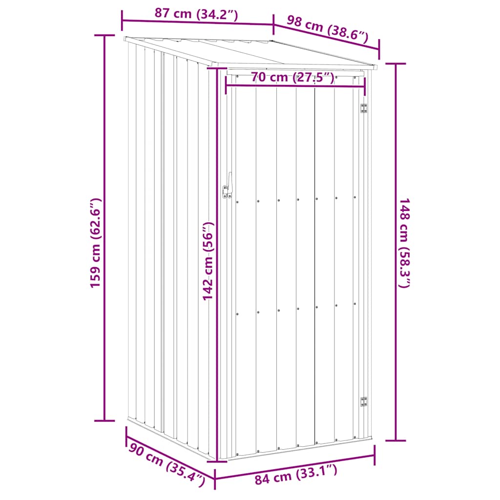 Capanno da Giardino Antracite 87x98x159 cm in Acciaio Zincato